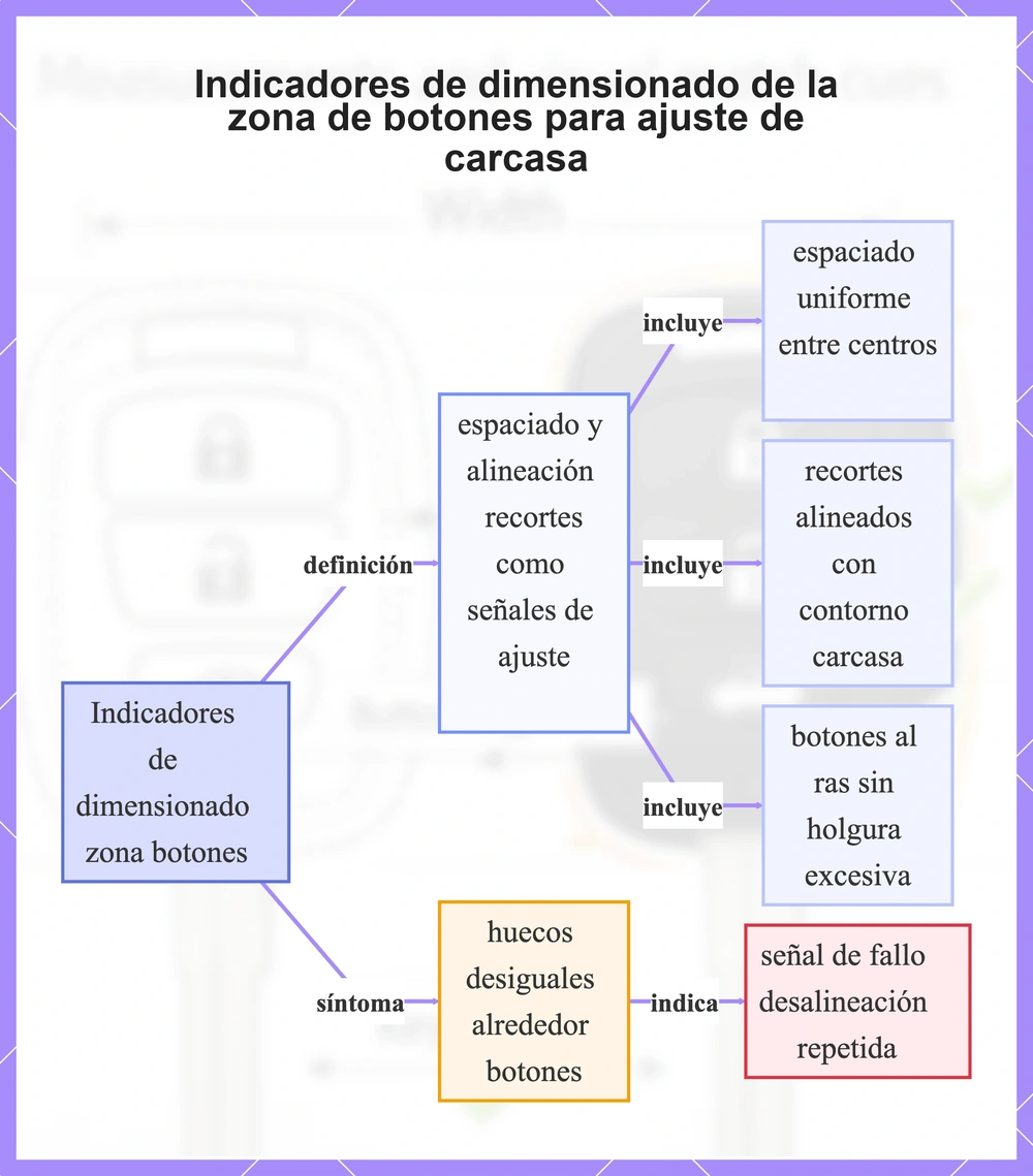 Indicadores de dimensionado de la zona de botones para ajuste de carcasa