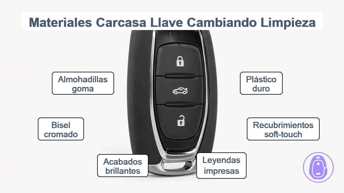 Superficies de carcasa de llave del coche que muestran sensibilidades de materiales a riesgos de limpieza