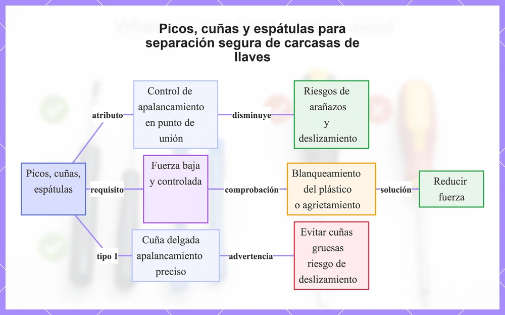 Picos, cuñas y espátulas para separación segura de carcasas de llaves