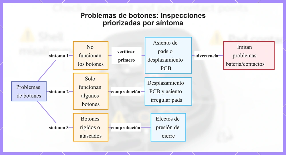 Problemas de botones: Inspecciones priorizadas por síntoma