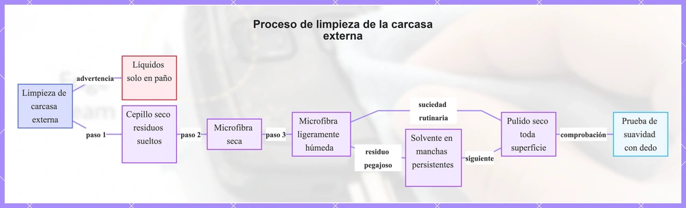 Proceso de limpieza de la carcasa externa