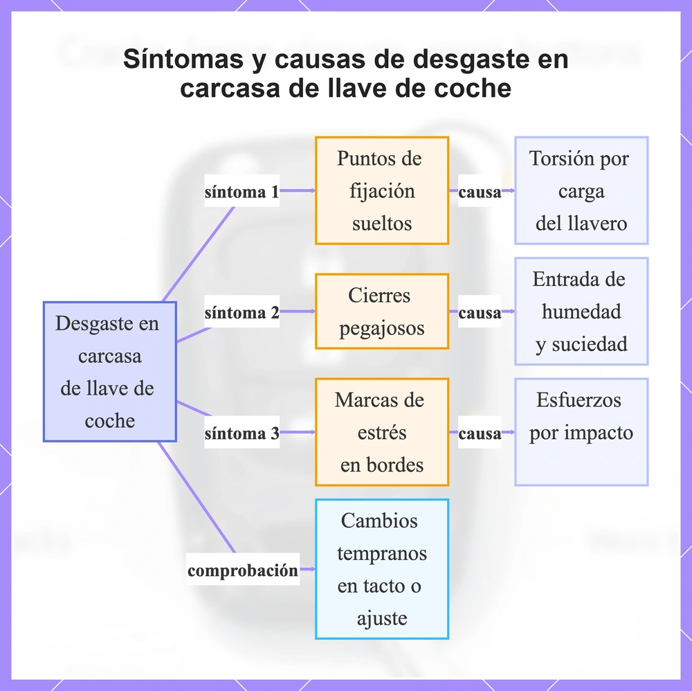 Síntomas y causas de desgaste en carcasa de llave de coche