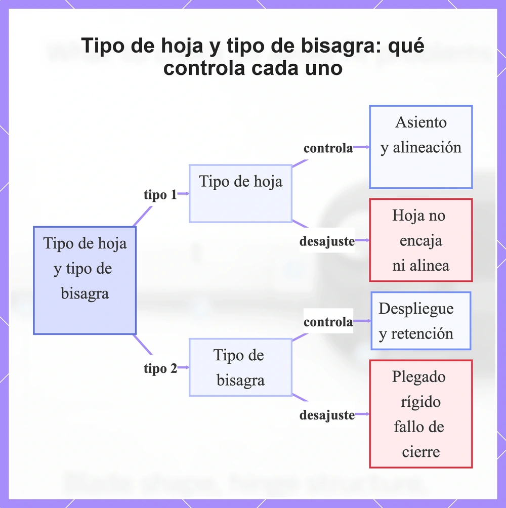 Tipo de hoja y tipo de bisagra: qué controla cada uno