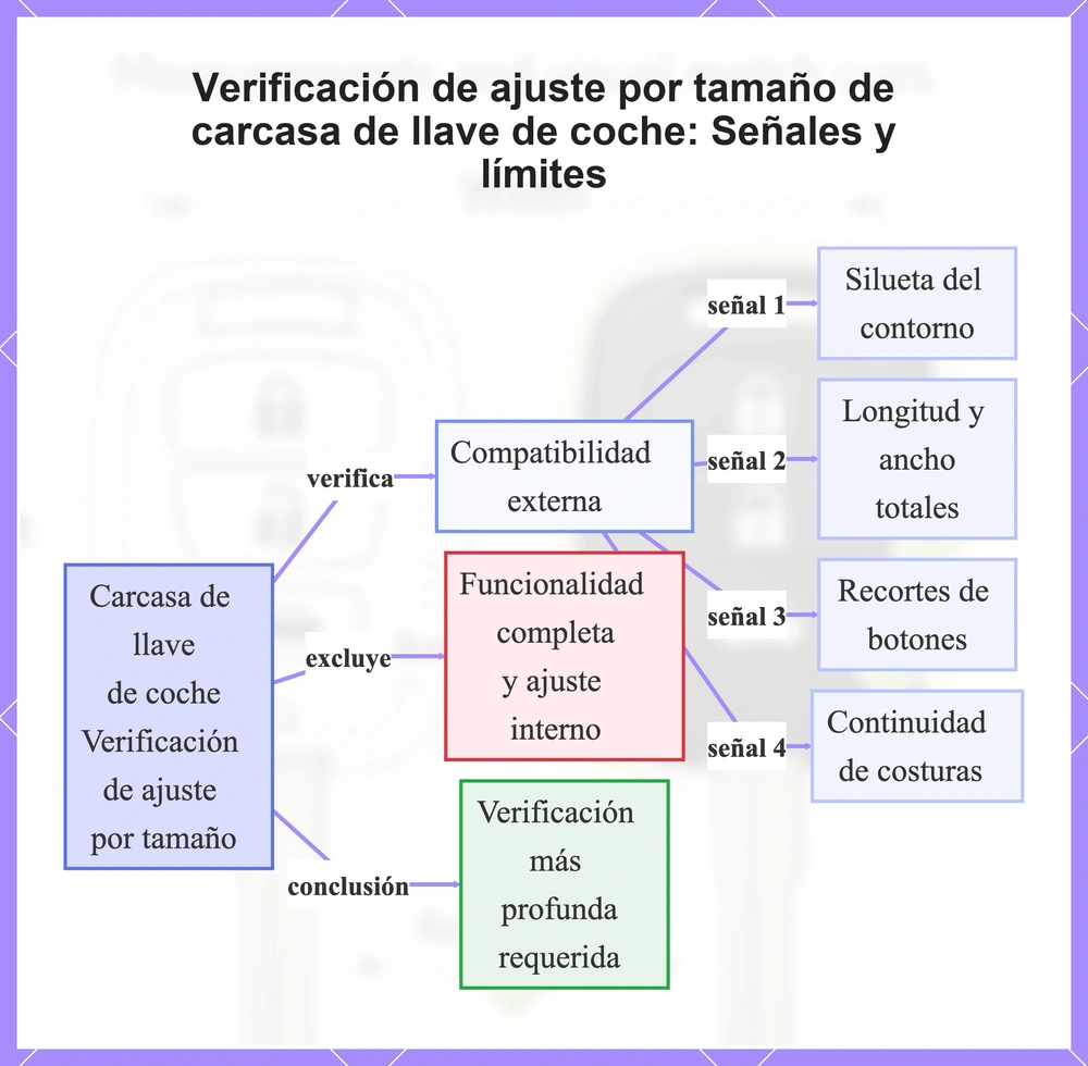 Verificación de ajuste por tamaño de carcasa de llave de coche: Señales y límites