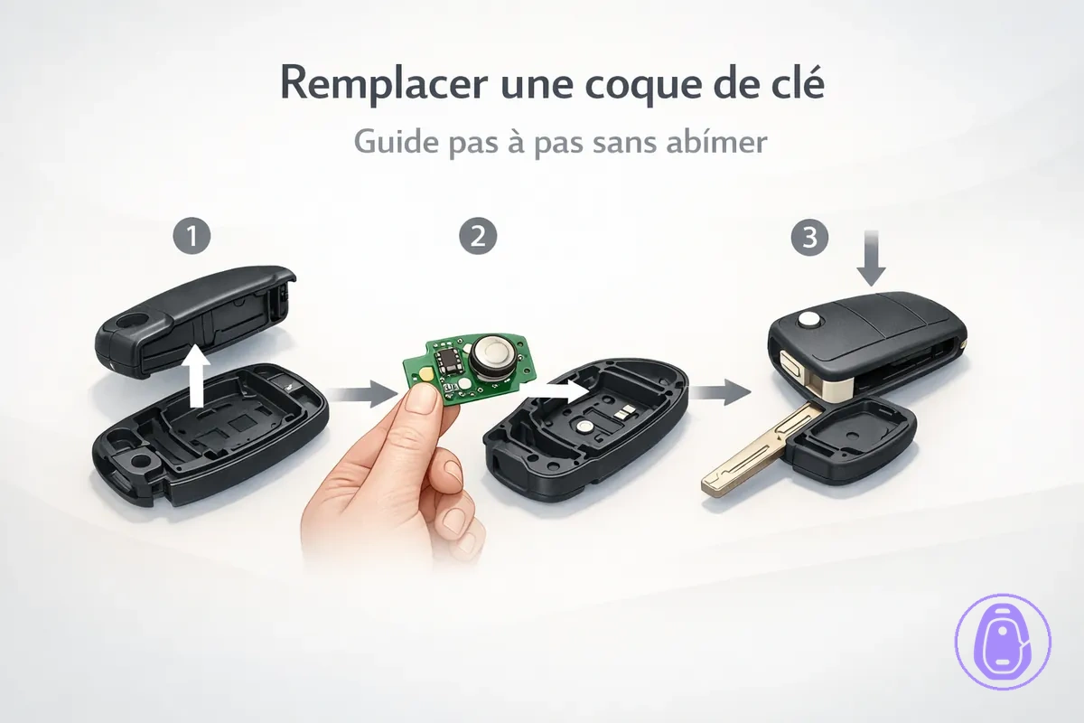 Illustration pas à pas : ouvrir la coque et la remonter après transfert des éléments internes.