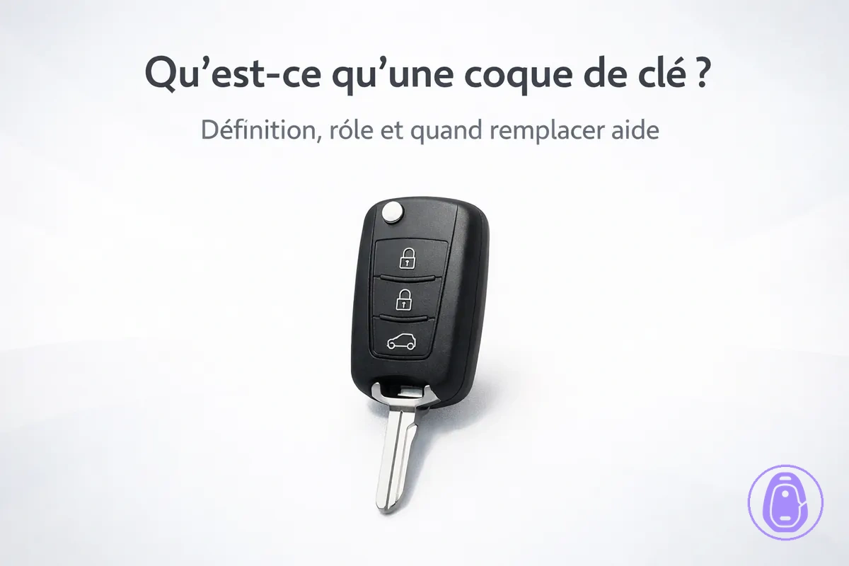 Illustration simple d’une coque de clé de voiture mettant en avant le boîtier externe et les boutons.