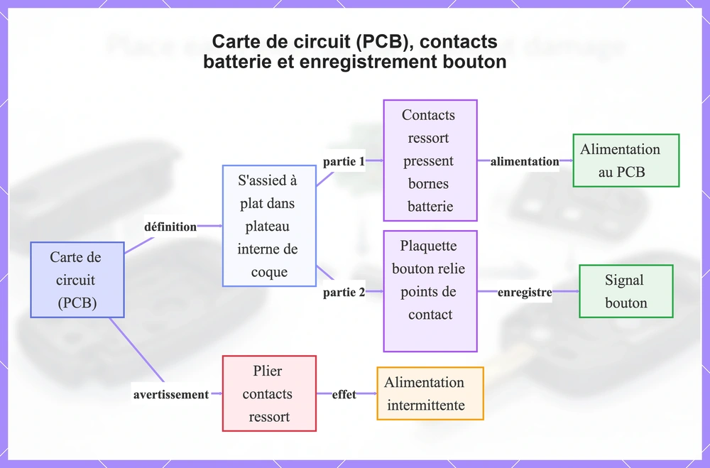 Carte de circuit (PCB), contacts batterie et enregistrement bouton