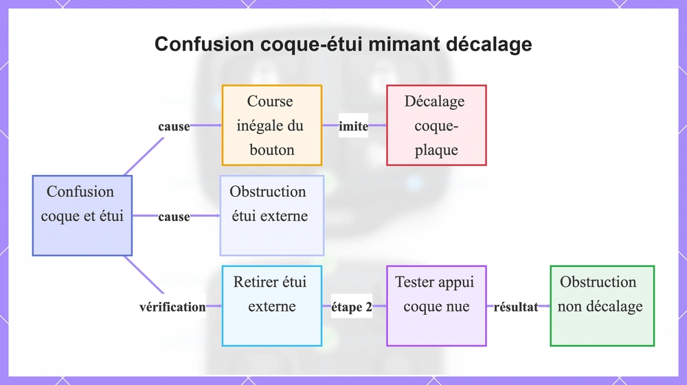 Confusion coque-étui mimant décalage