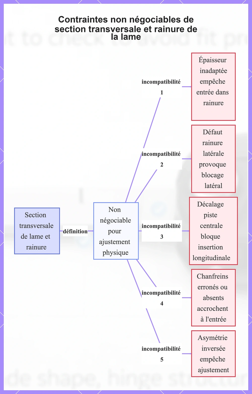 Contraintes non négociables de section transversale et rainure de la lame