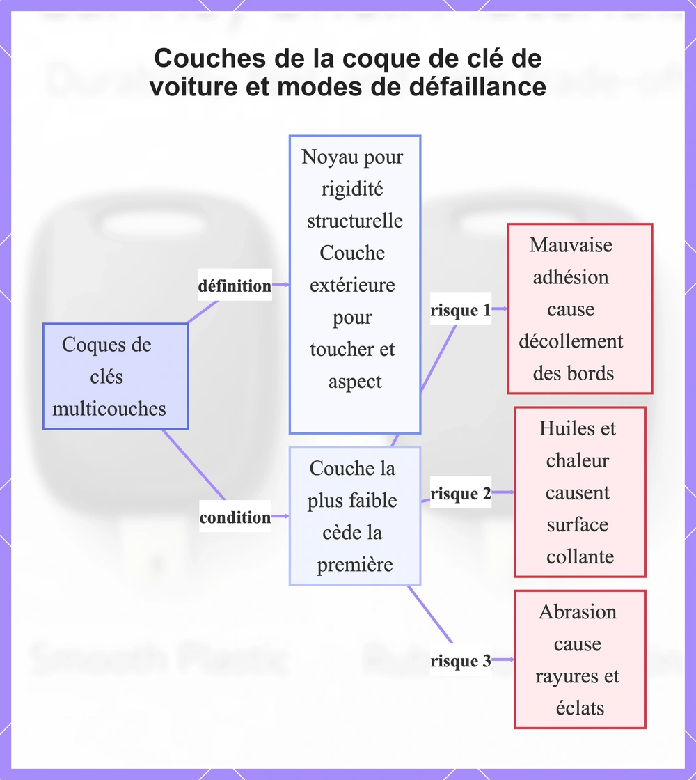 Couches de la coque de clé de voiture et modes de défaillance