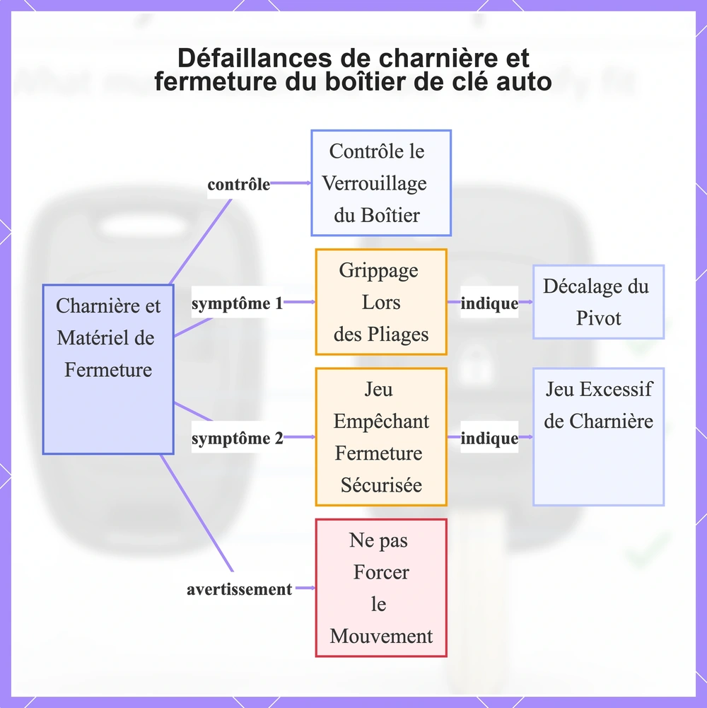 Défaillances de charnière et fermeture du boîtier de clé auto
