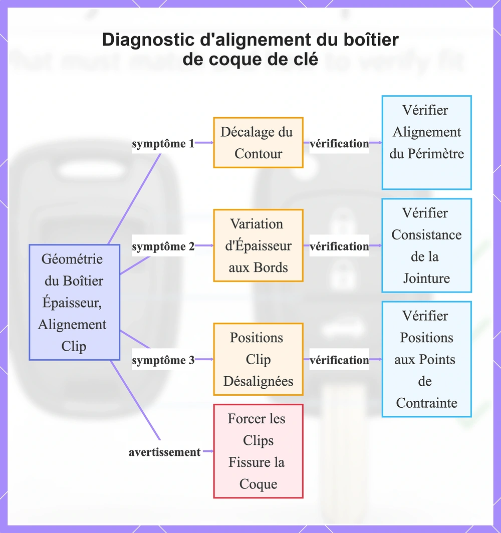 Diagnostic d'alignement du boîtier de coque de clé