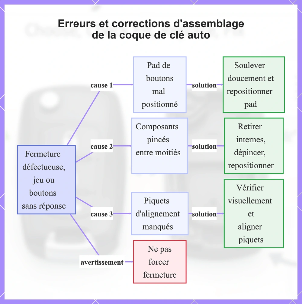 Erreurs et corrections d'assemblage de la coque de clé auto