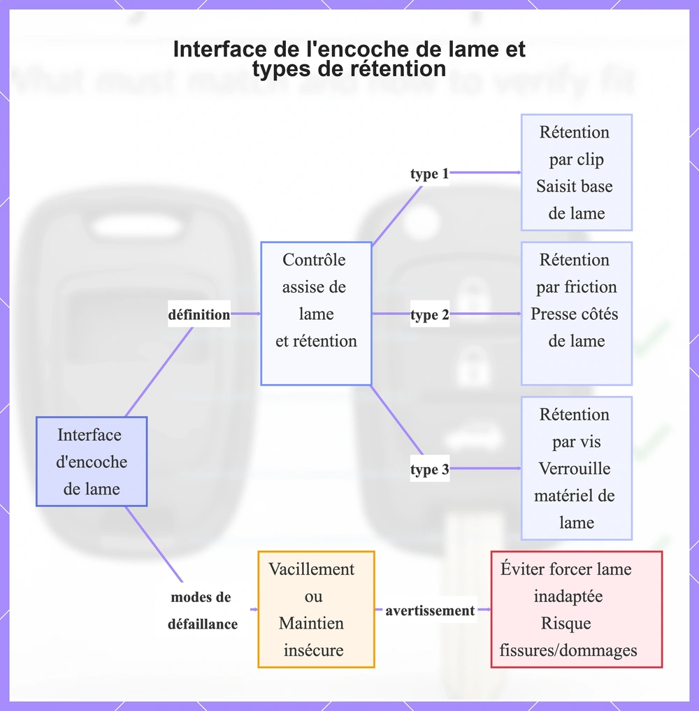 Interface de l'encoche de lame et types de rétention