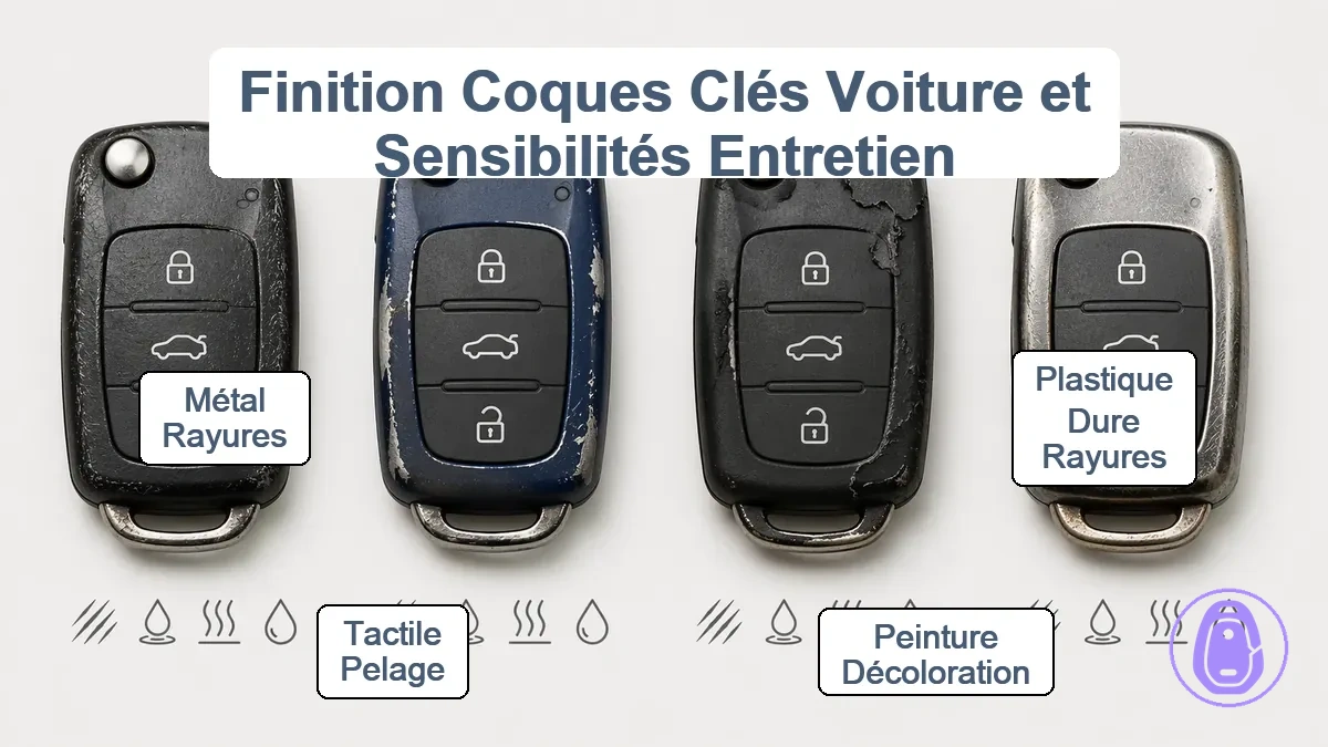 Graphique comparatif montrant les finitions de coque de clé de voiture et ce à quoi chacune est sensible