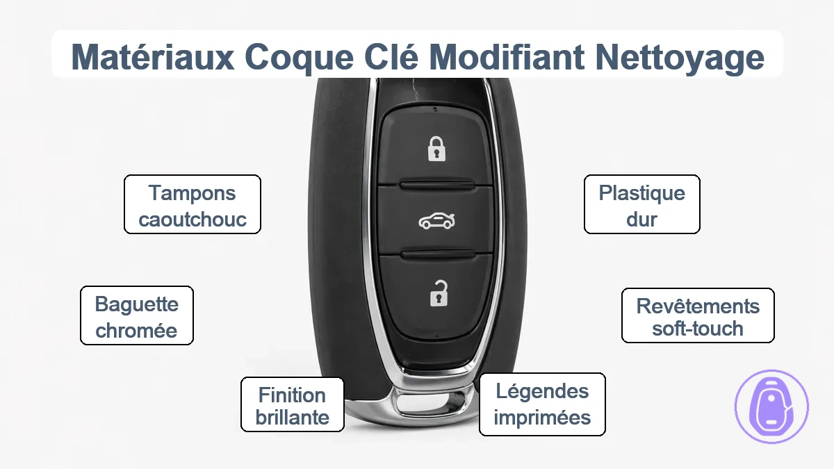 Surfaces de coque de clé de voiture montrant les sensibilités des matériaux aux risques de nettoyage