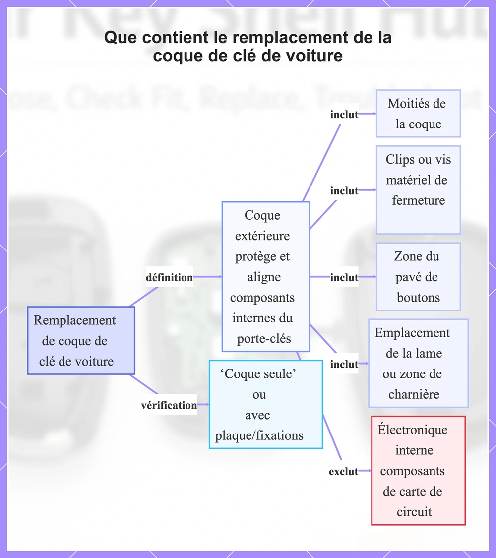 Que contient le remplacement de la coque de clé de voiture