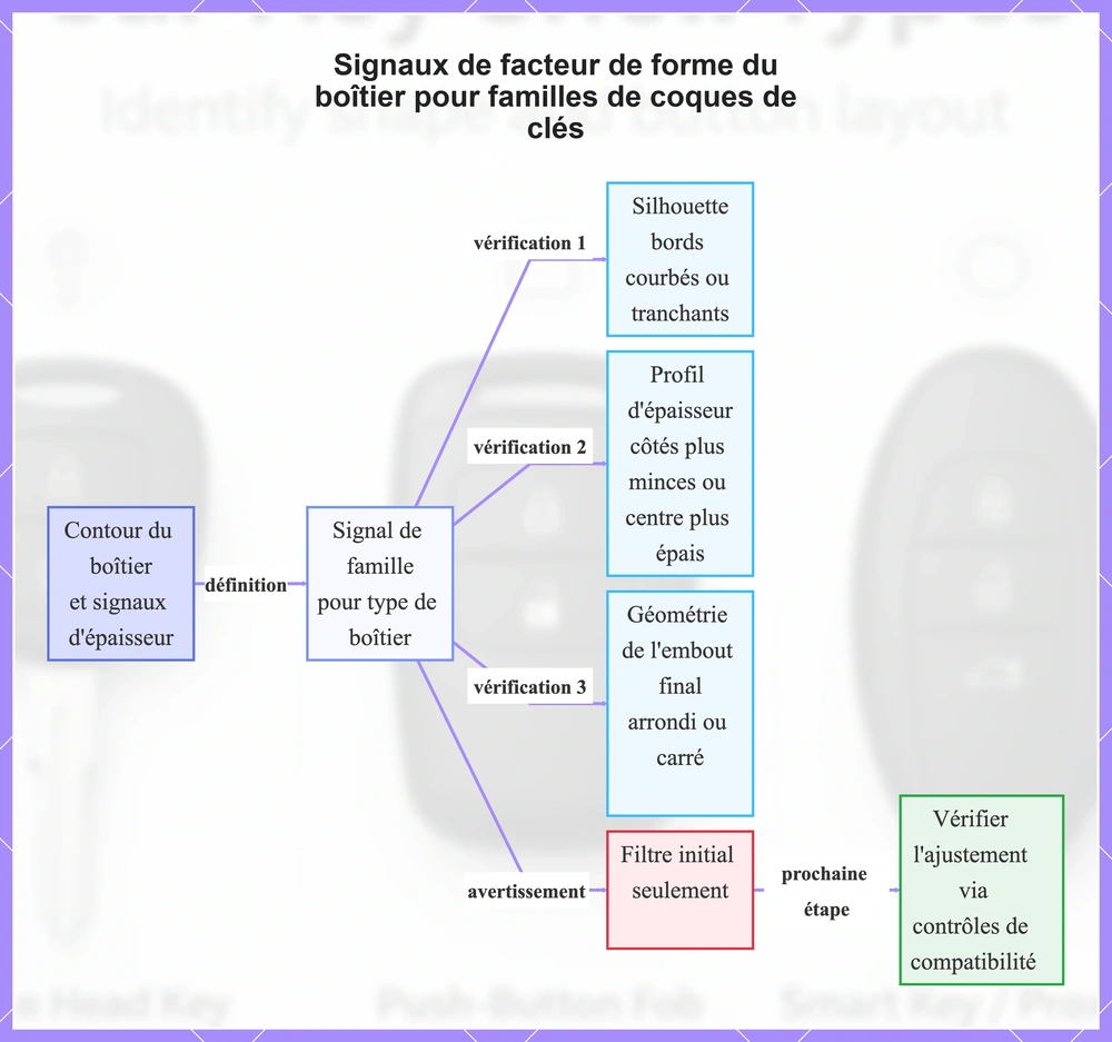 Signaux de facteur de forme du boîtier pour familles de coques de clés