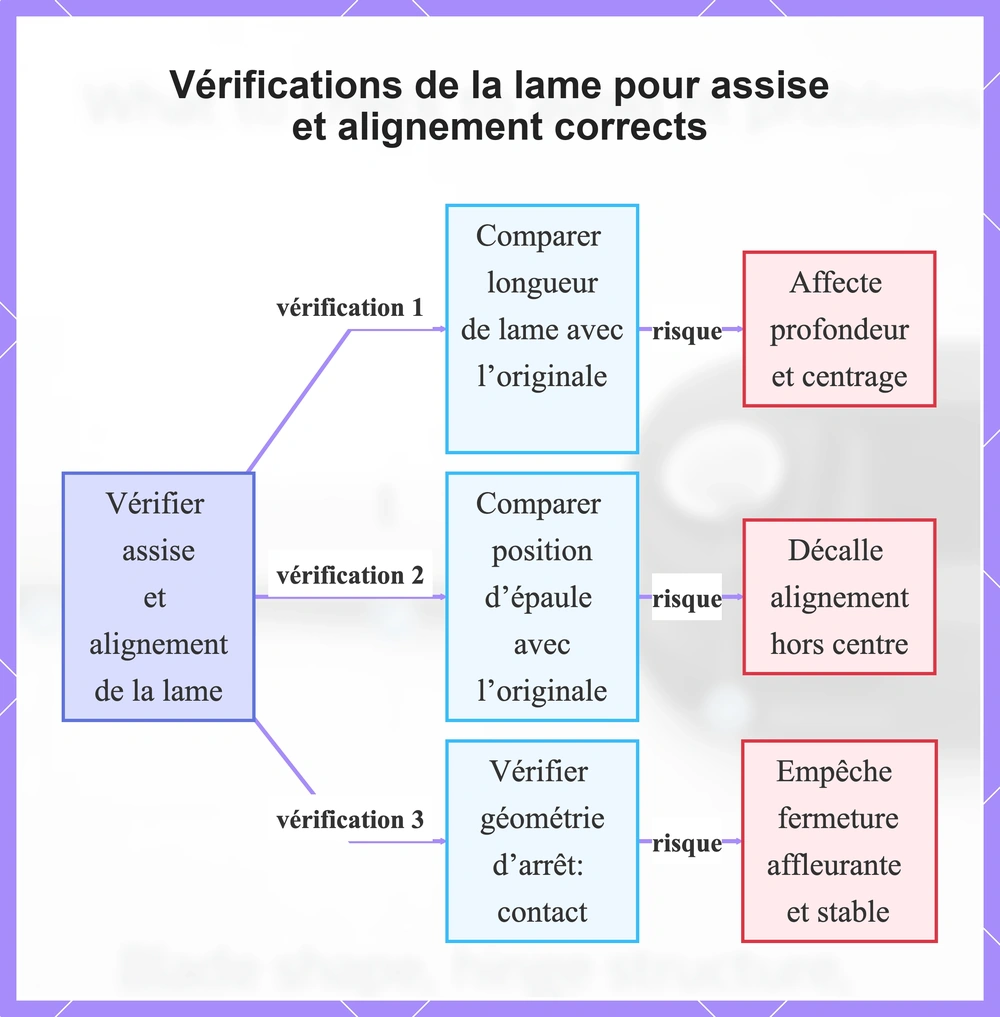 Vérifications de la lame pour assise et alignement corrects