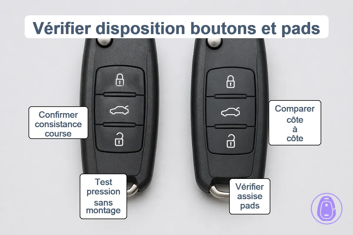 Vérification de la disposition des boutons et de la correspondance de la membrane en utilisant la clé de voiture originale comme référence