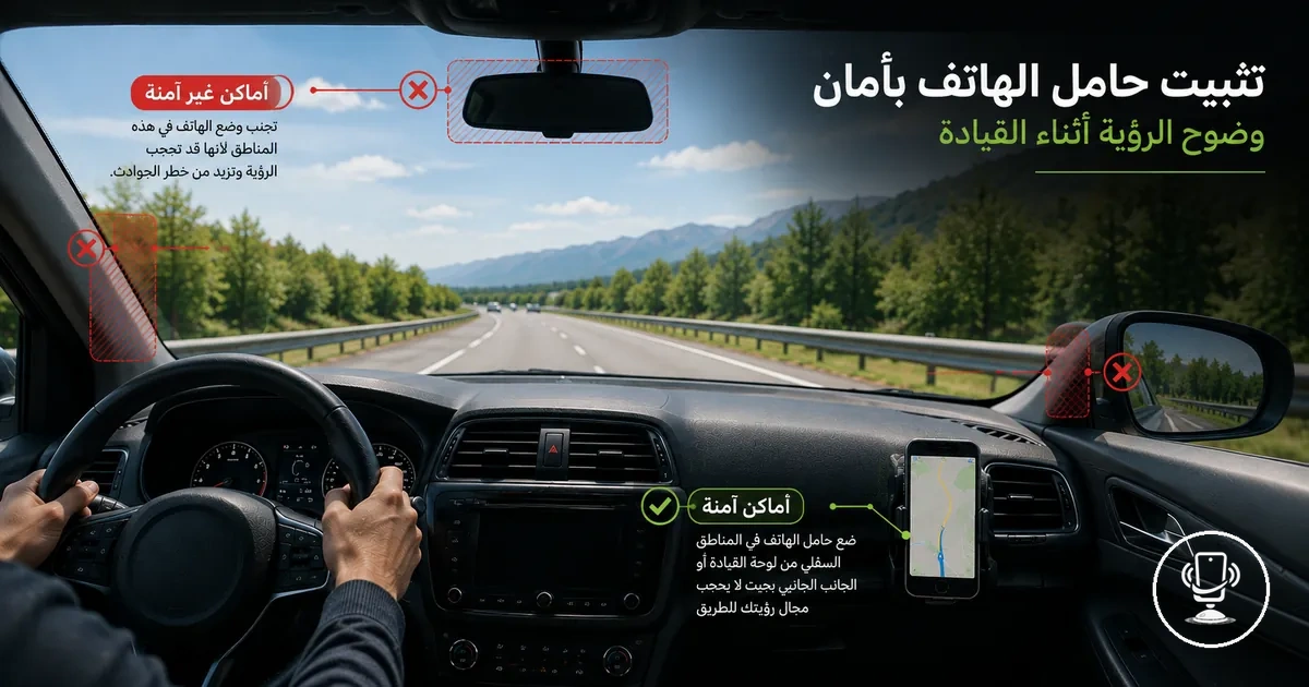 تثبيت آمن لحامل الهاتف في السيارة دون إعاقة رؤية السائق