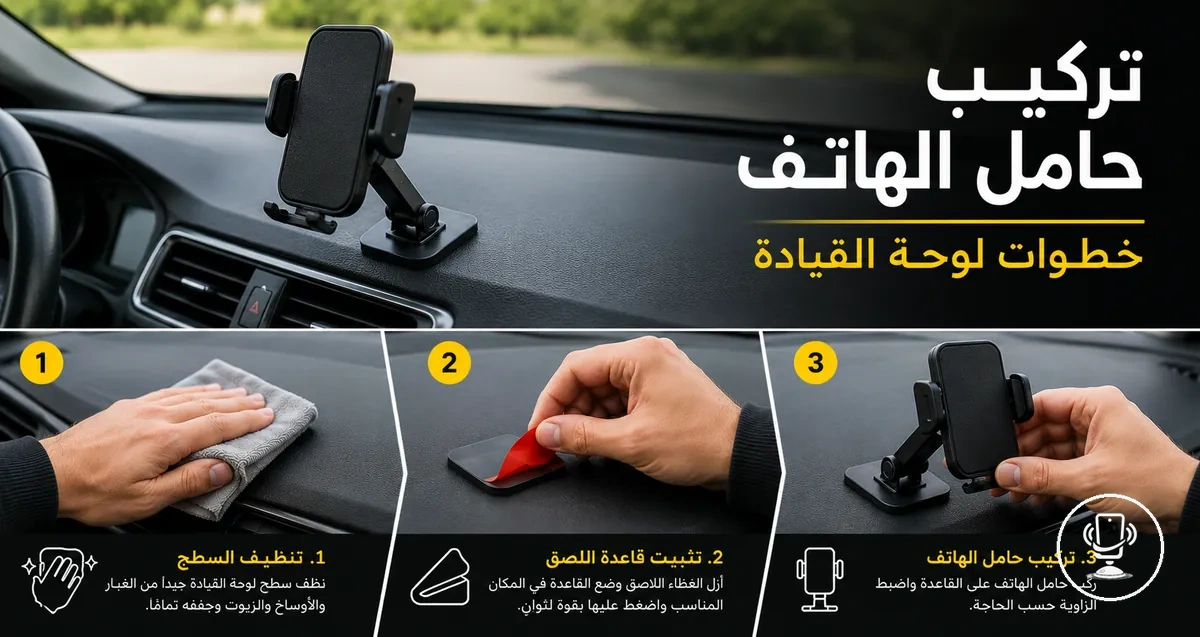 خطوات تركيب حامل الهاتف على لوحة القيادة داخل السيارة