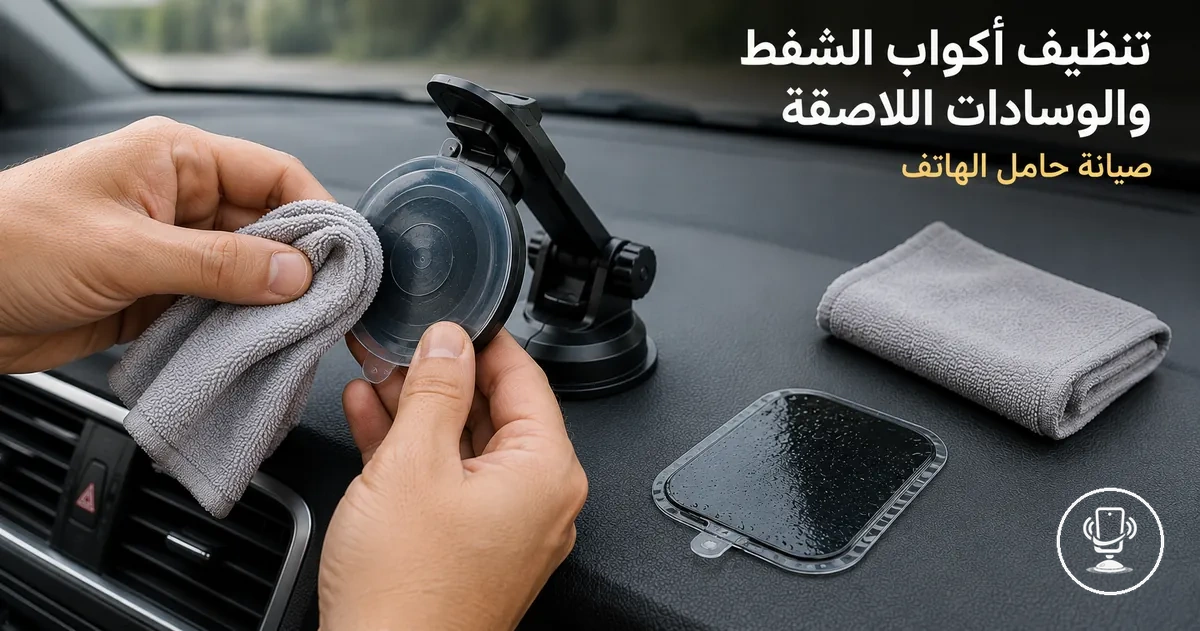 تنظيف كوب الشفط والوسادات اللاصقة لحامل الهاتف في السيارة لتحسين الثبات