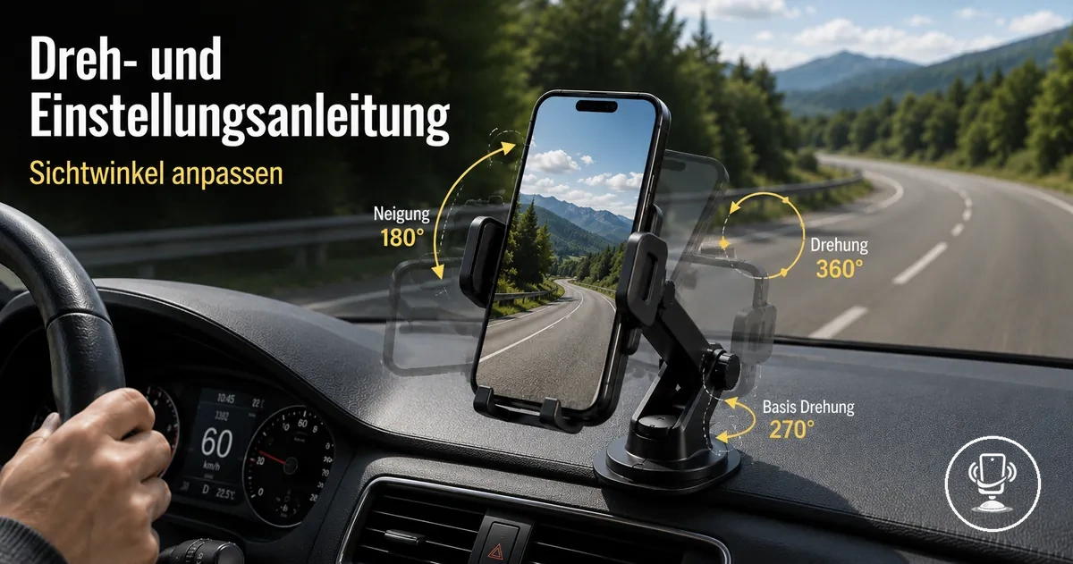 Verstellbare Auto-Handyhalterung mit Drehwinkeln und Sichtpositionsanpassung