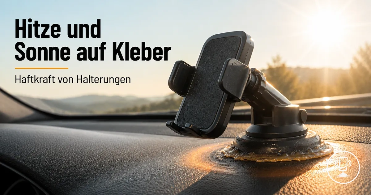 Auto-Handyhalterung auf Armaturenbrett unter Sonneneinstrahlung mit Fokus auf Haftkraftveränderung
