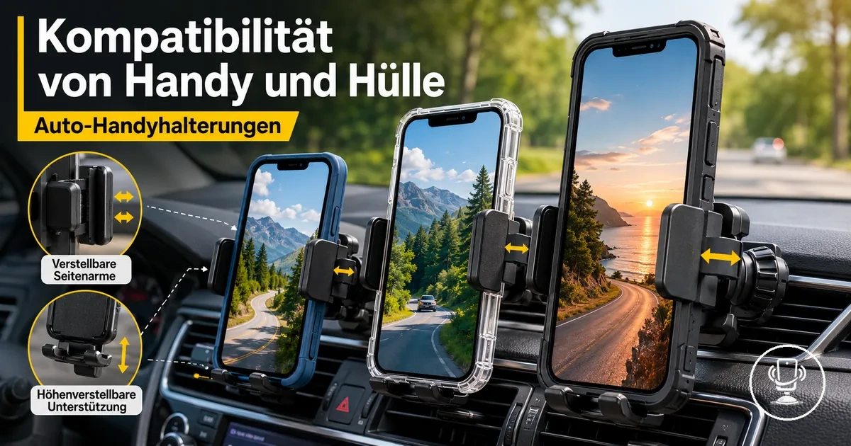 Verschiedene Handygrößen und Hüllen passen in eine verstellbare Auto-Handyhalterung