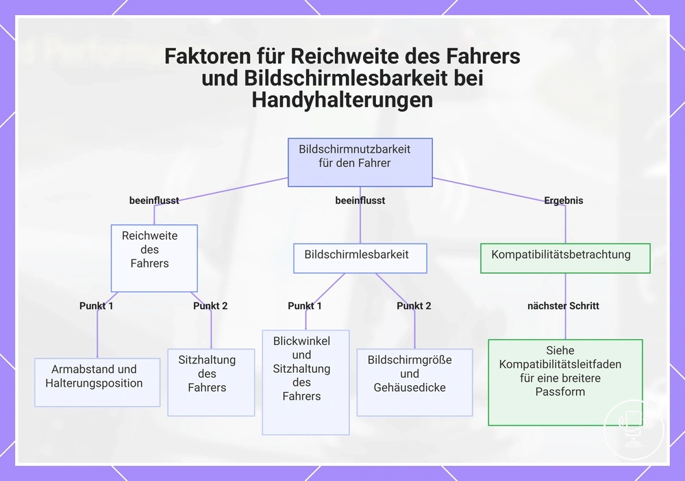 Faktoren für Reichweite des Fahrers und Bildschirmlesbarkeit bei Handyhalterungen