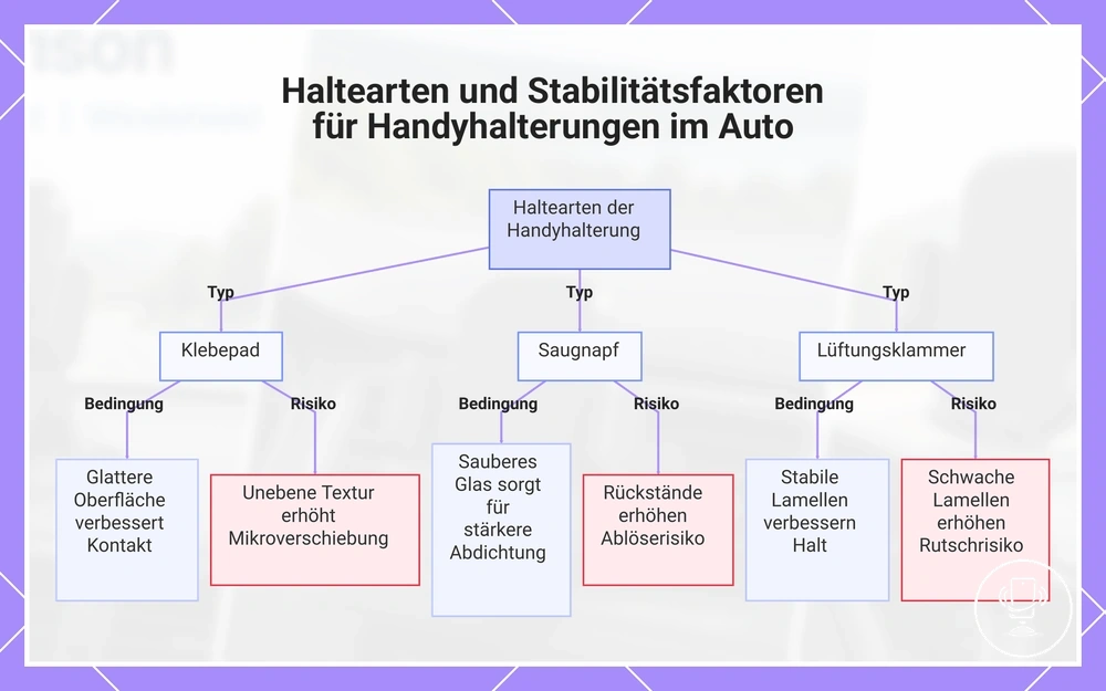 Haltearten und Stabilitätsfaktoren für Handyhalterungen im Auto