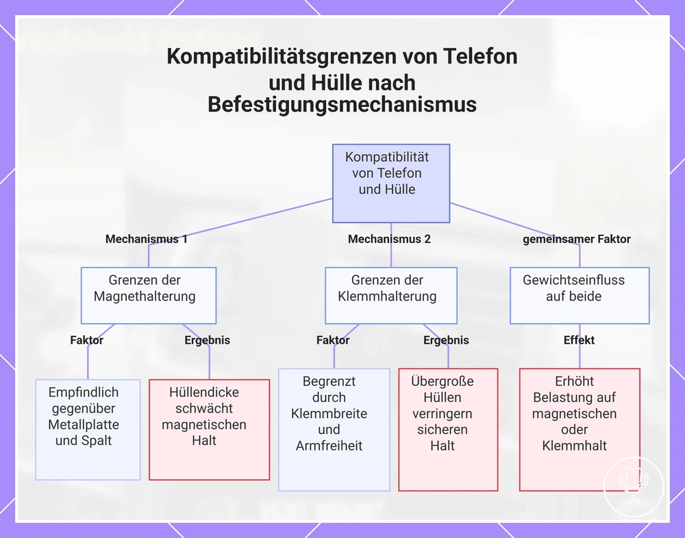 Kompatibilitätsgrenzen von Telefon und Hülle nach Befestigungsmechanismus