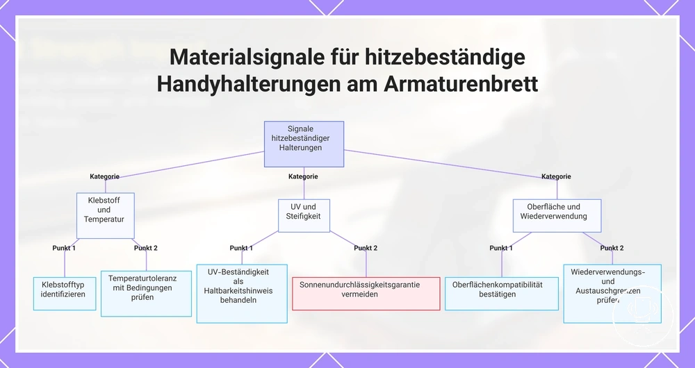 Materialsignale für hitzebeständige Handyhalterungen am Armaturenbrett