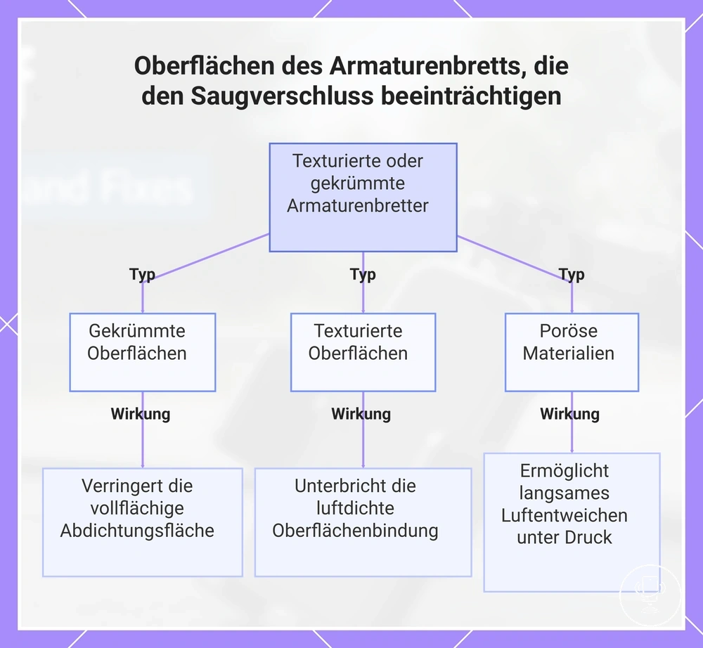 Oberflächen des Armaturenbretts, die den Saugverschluss beeinträchtigen