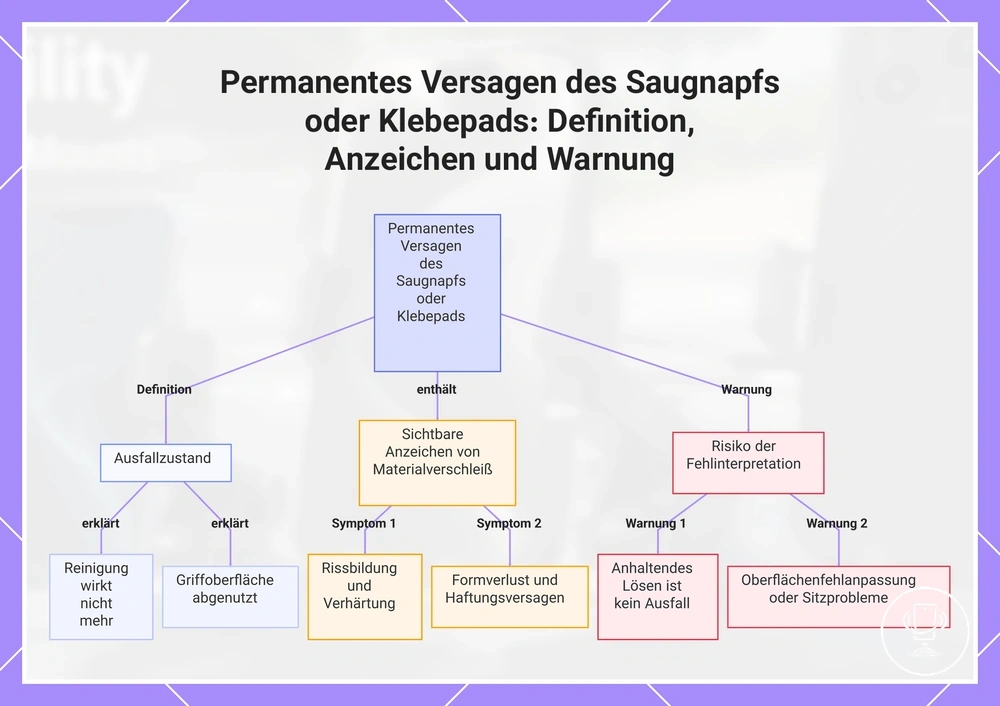 Permanentes Versagen des Saugnapfs oder Klebepads: Definition, Anzeichen und Warnung