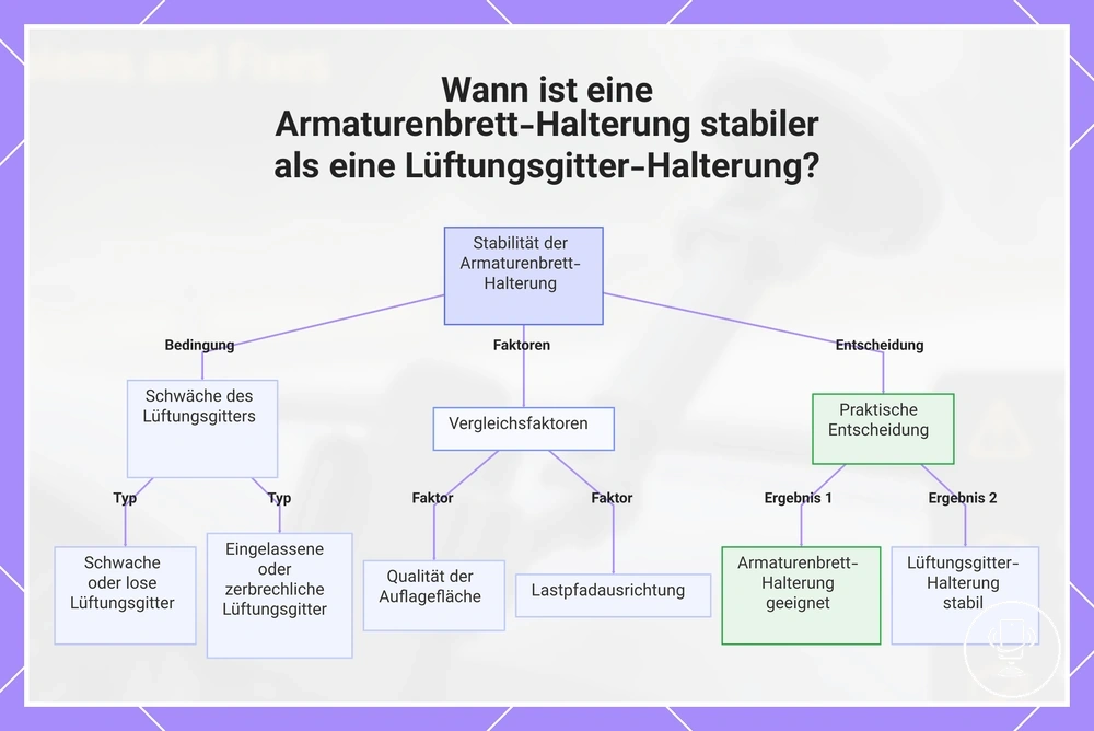 Wann ist eine Armaturenbrett-Halterung stabiler als eine Lüftungsgitter-Halterung?