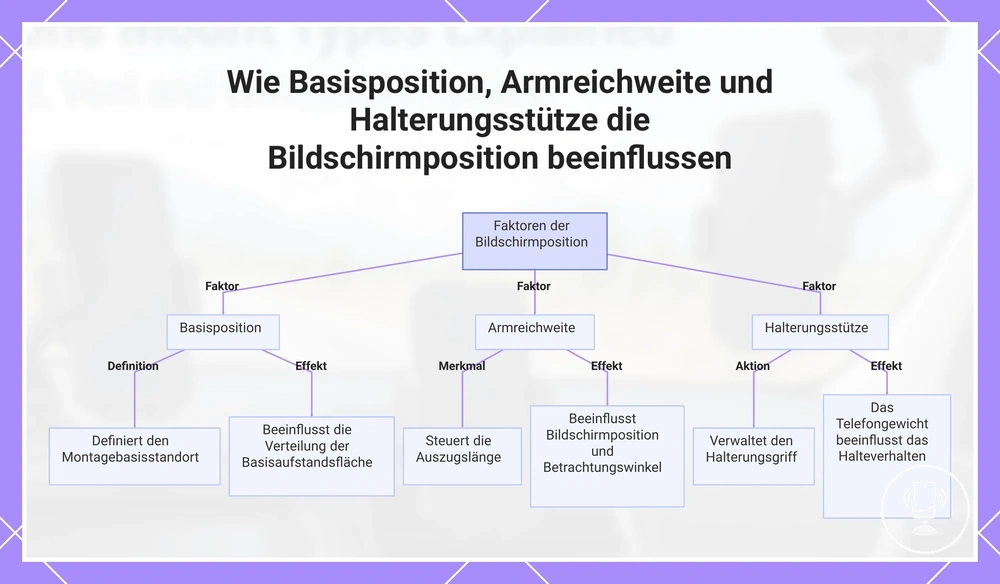 Wie Basisposition, Armreichweite und Halterungsstütze die Bildschirmposition beeinflussen
