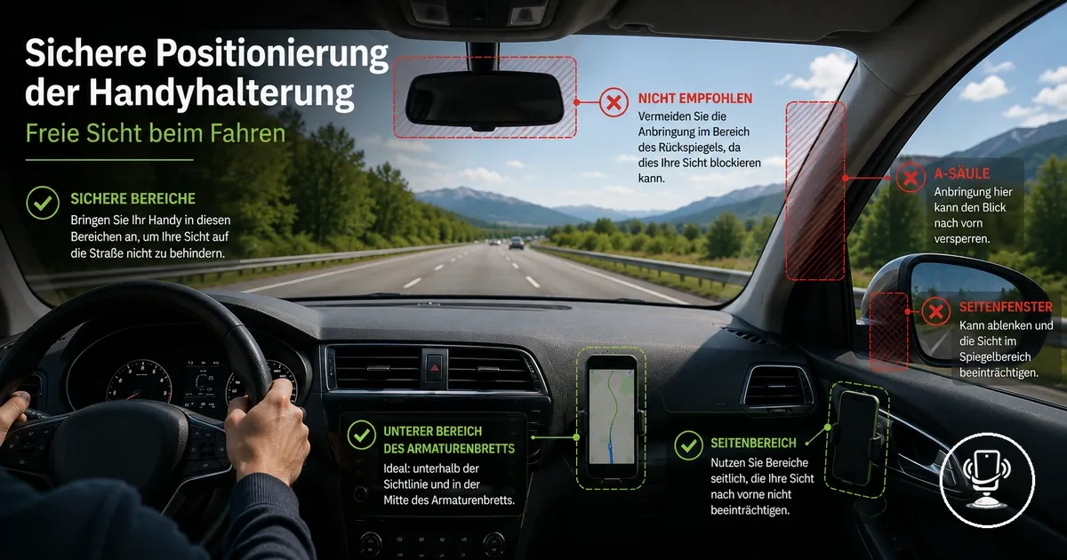 Sichere Positionierung einer Auto-Handyhalterung ohne Sichtbehinderung für den Fahrer