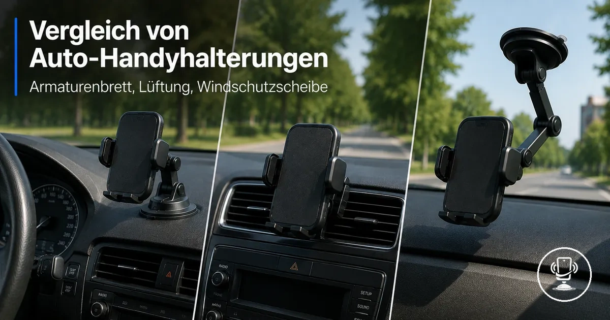 Vergleich von Auto-Handyhalterungen im Fahrzeug: Armaturenbrett, Lüftung und Windschutzscheibe