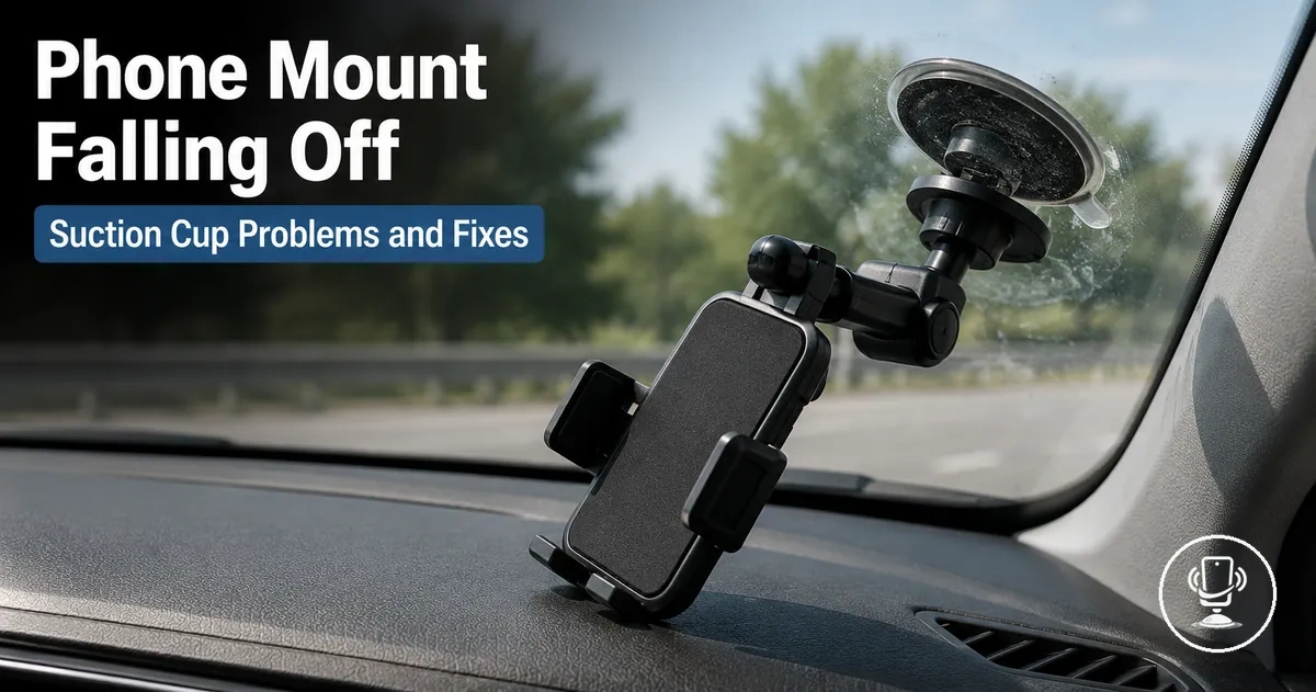 Car phone mount falling off dashboard showing suction cup failure and detachment problem
