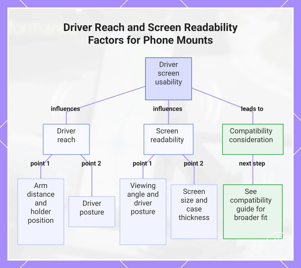Driver Reach and Screen Readability Factors for Phone Mounts
