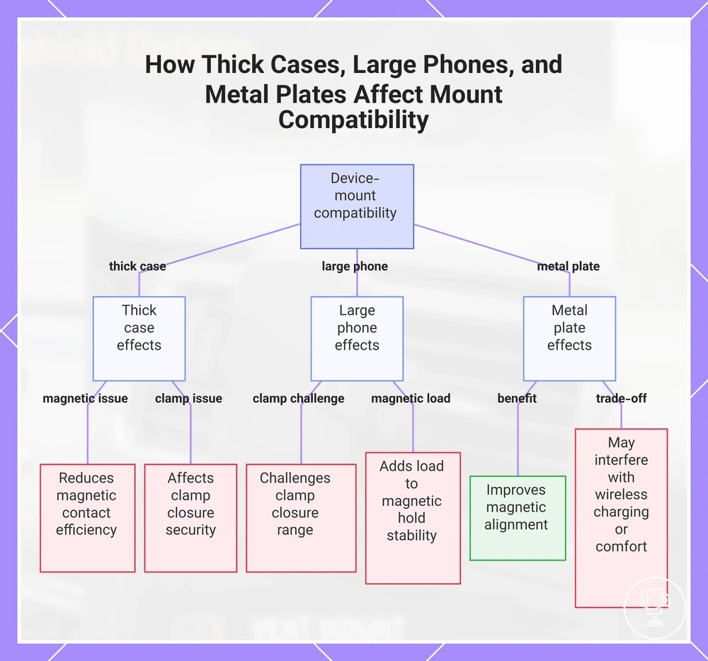 How Thick Cases, Large Phones, and Metal Plates Affect Mount Compatibility