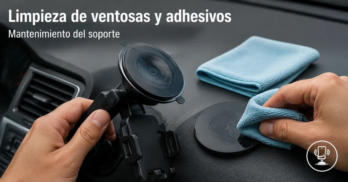Limpieza de ventosa y adhesivos de soporte de móvil para mejorar la adherencia