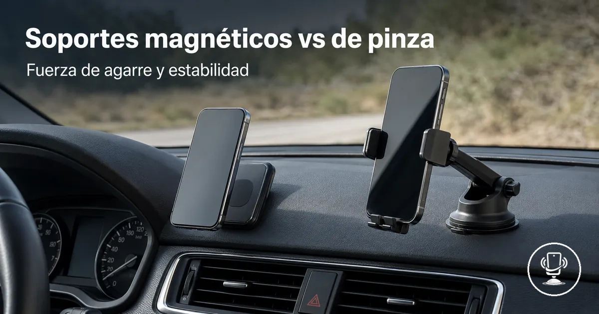 Mecanismos de soportes de móvil magnéticos y de pinza mostrando estructura de sujeción