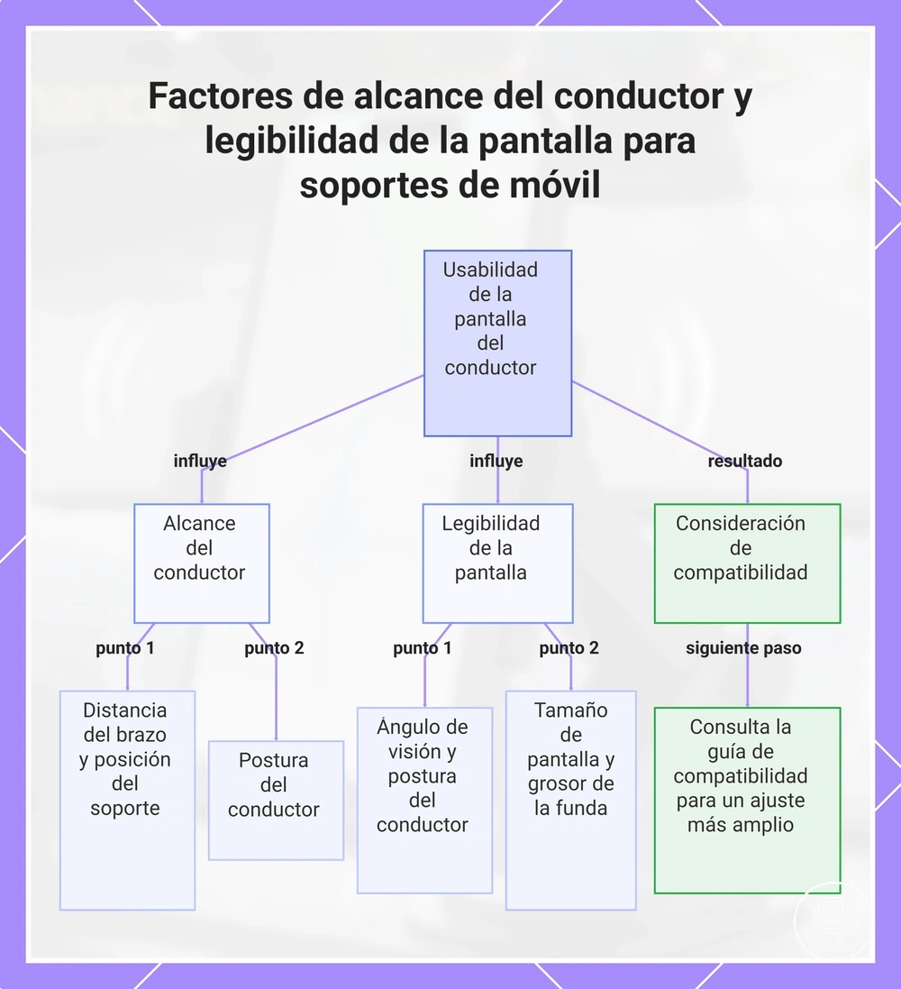 Factores de alcance del conductor y legibilidad de la pantalla para soportes de móvil