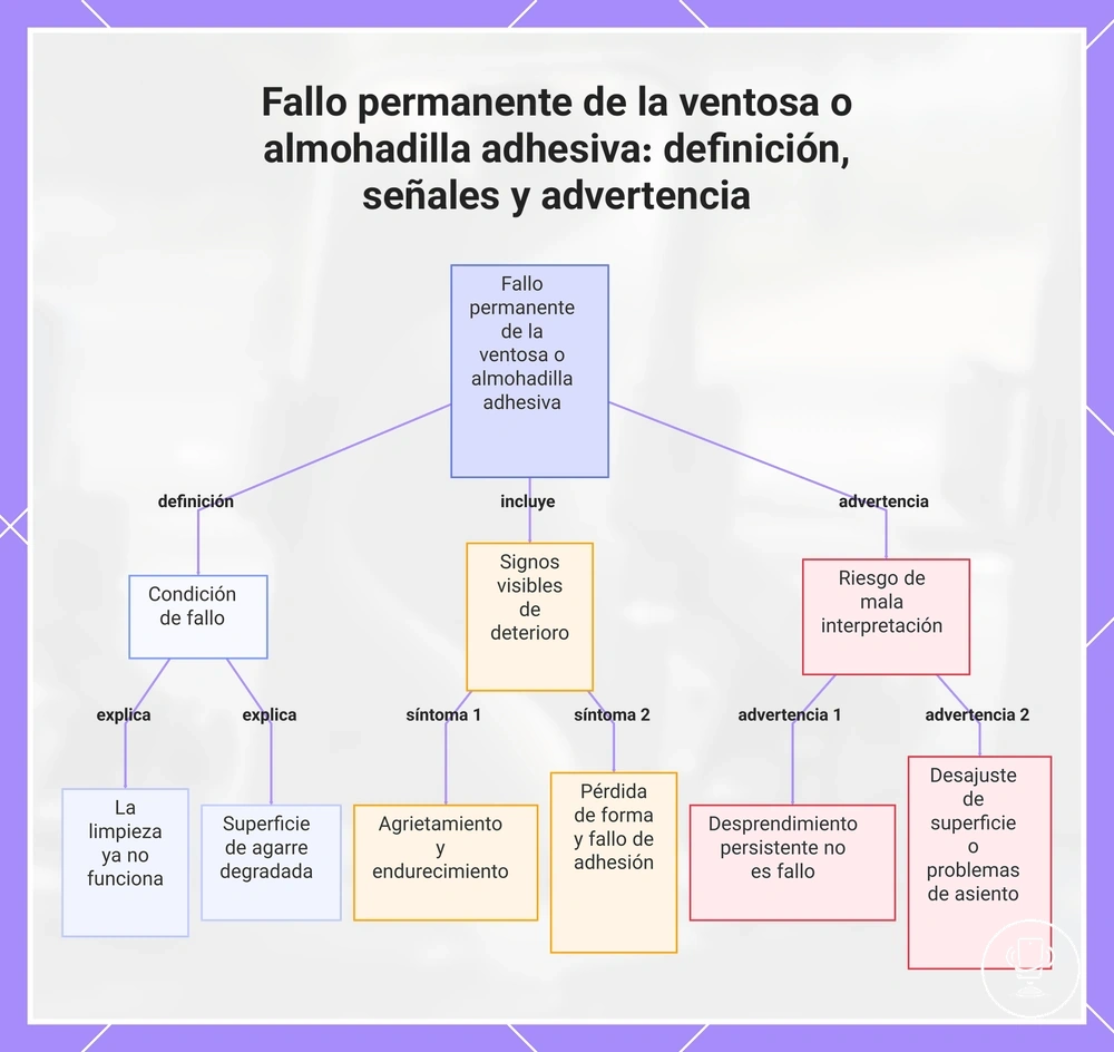 Fallo permanente de la ventosa o almohadilla adhesiva: definición, señales y advertencia