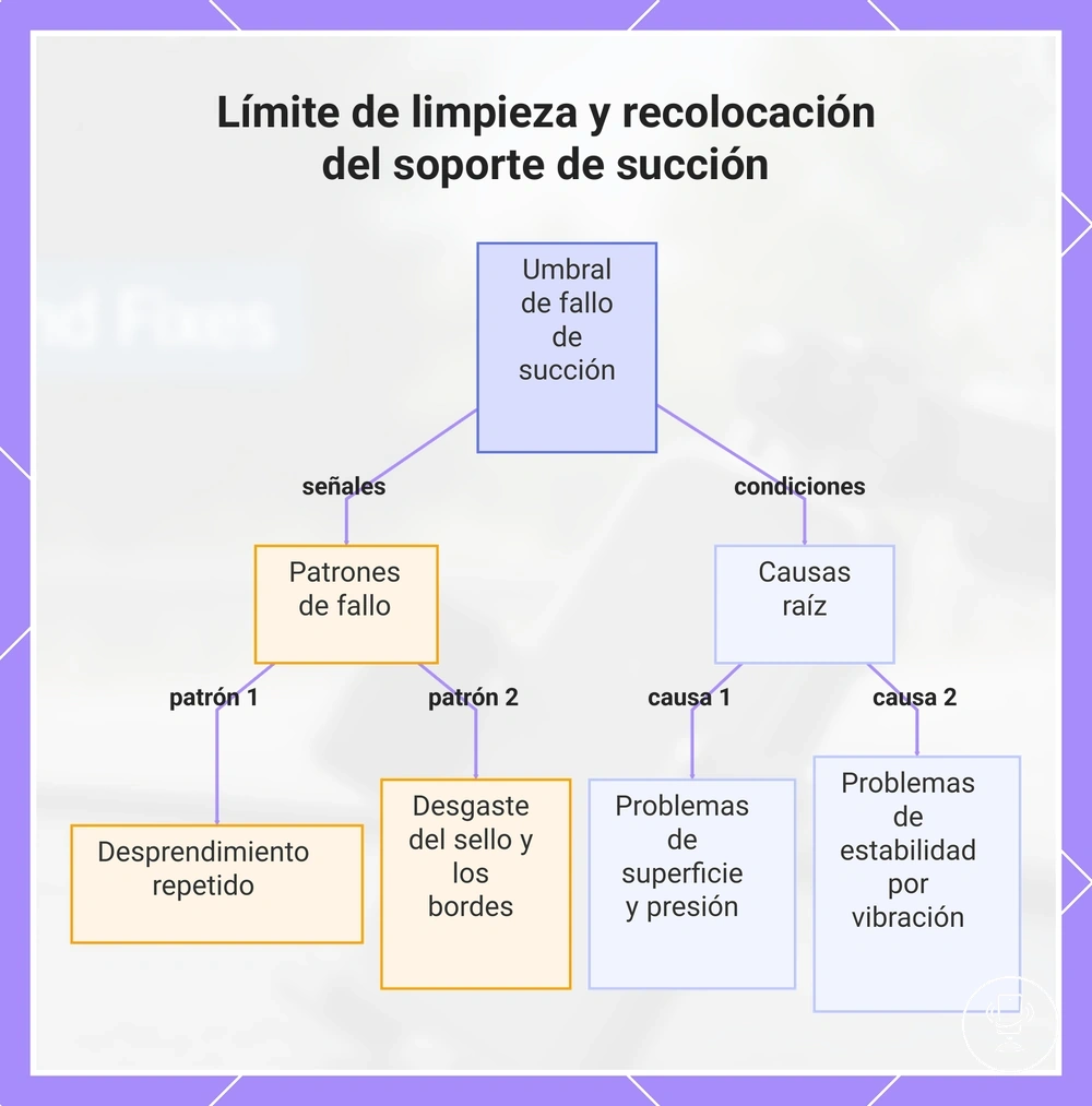 Límite de limpieza y recolocación del soporte de succión