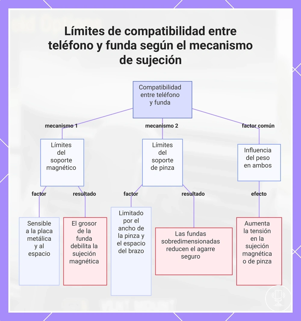 Límites de compatibilidad entre teléfono y funda según el mecanismo de sujeción