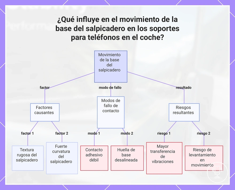 ¿Qué influye en el movimiento de la base del salpicadero en los soportes para teléfonos en el coche?